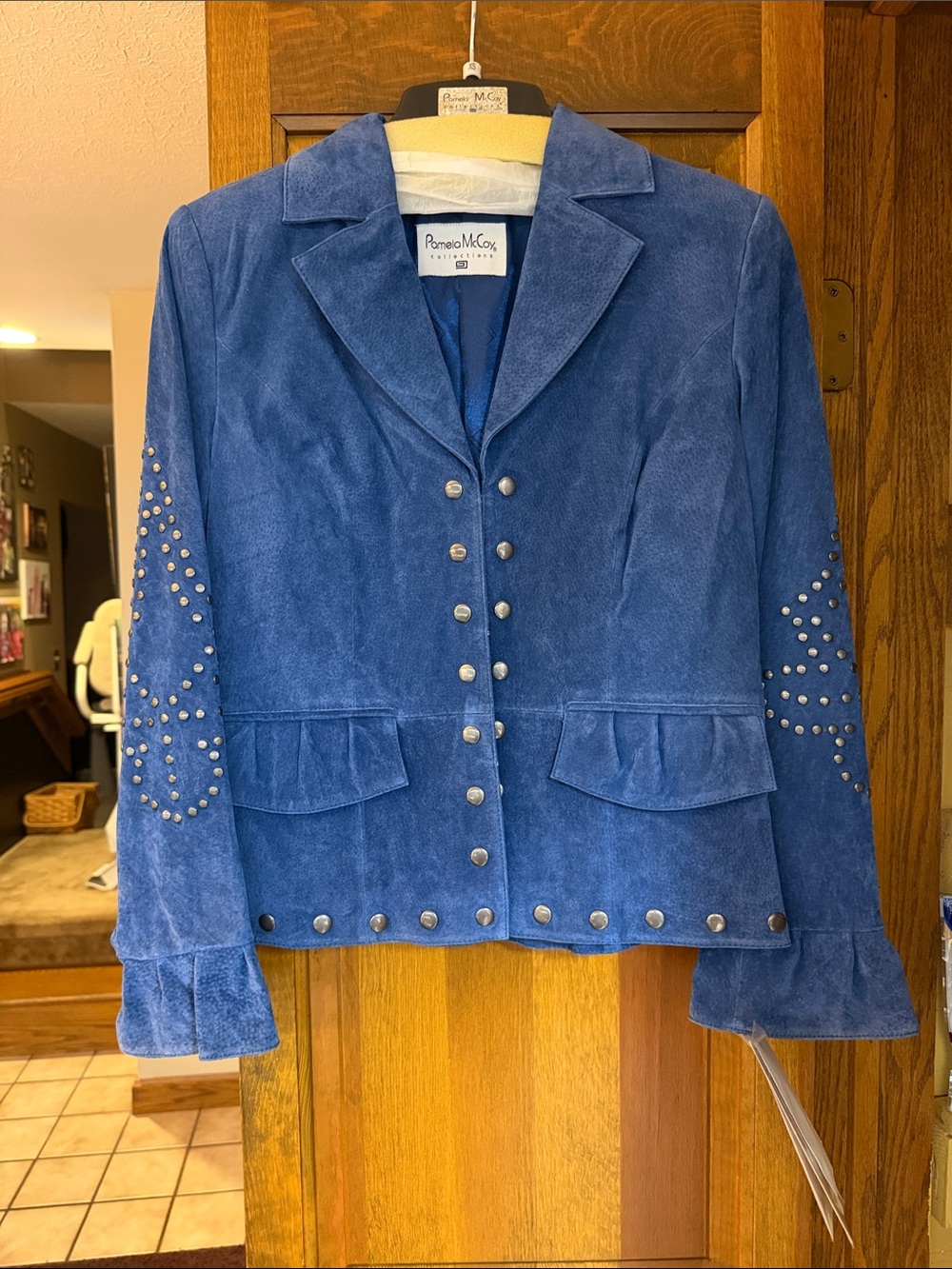 Pamela McCoy Royal Blue Suede Stud-Embellished Women's Jacket
